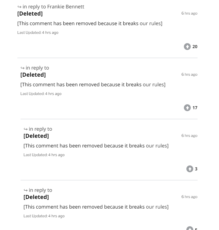 A comment thread from the Daily Echo newspaper's website, consisting entirely of comments marked "This comment has been removed because it breaks our rules".