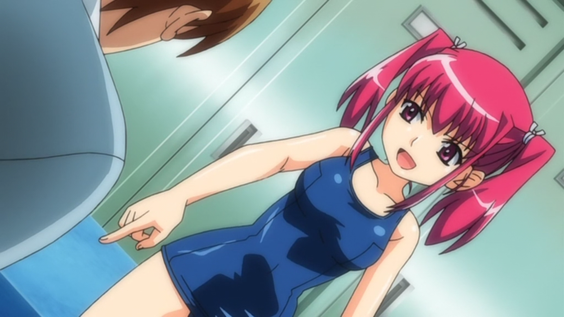 Tsundere Inran Shoujo Sukumi -- yes, she's pointing at his todger.