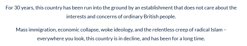 For 30 years, this country has been run into the ground by an establishment that does not care about the interests and concerns of ordinary British people.

Mass immigration, economic collapse, woke ideology, and the relentless creep of radical Islam – everywhere you look, this country is in decline, and has been for a long time.