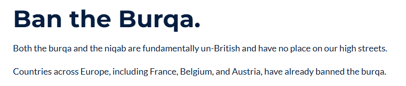 Ban the Burqa. Both the burqa and the niqab are fundamentally un-British and have no place on our high streets. Countries across Europe, including France, Belgium and Austria, have already banned the burqa.